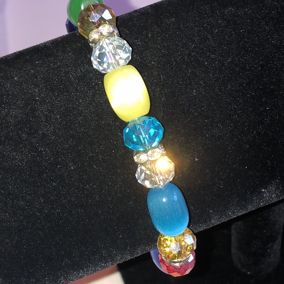 Colorful Moon Glow and Multicolor Glass Beaded Boho Stretch Bracelet - Picture 3 of 4